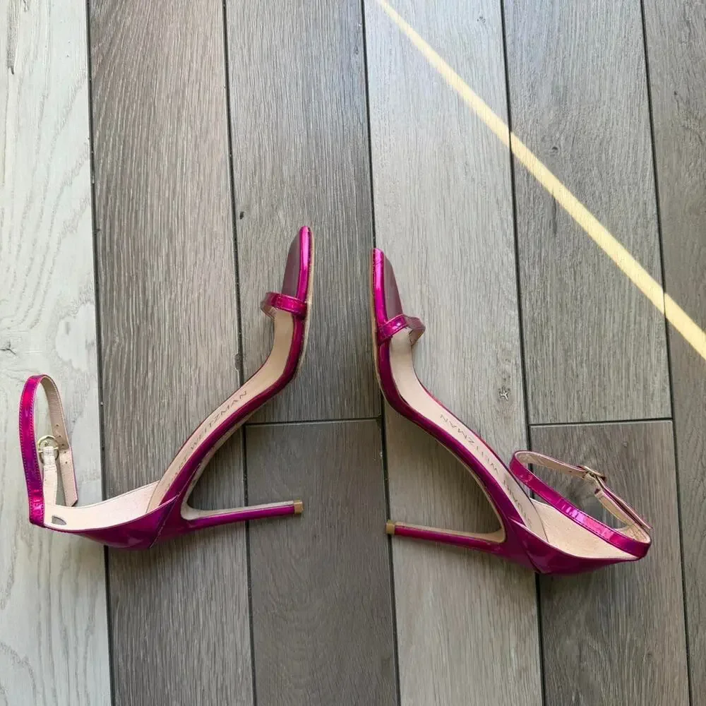 Stuart Weitzman Metallic Fuchsia Pink Ankle Strap Heels